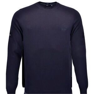 HUGO BOSS Wool Blend Logo Crewneck Pullover Sweater “Balduin” Dark Blue